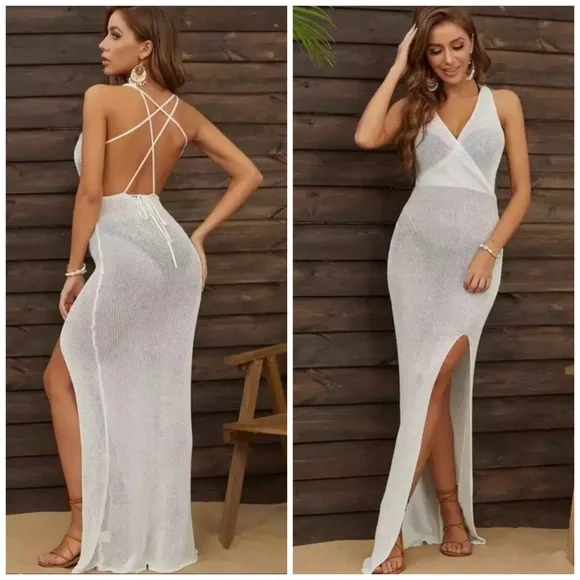 New Boho Crochet Beach Dress Swim Cover Up Maxi Midi - Picture 9 of 17